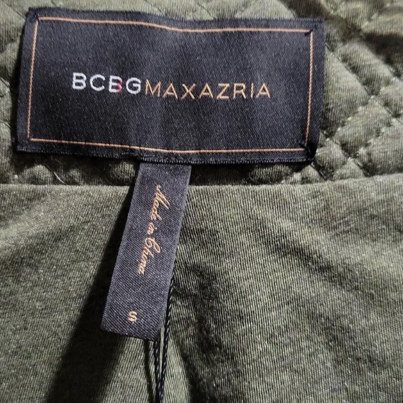 NWT BCBG Maxazria Crop Army Olive Green Moto Jacket Quilted Sructured Shoulders - Picture 7 of 10